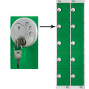 FIVE COMPARTMENT LOCKERS WITH KEY LOCKS, 300 x 300 x 1800mm (w x d x h), Nest of 2 Lockers, Green doors