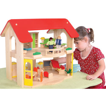 WOODEN DOLLS' HOUSES, OPEN PLAN DOLLS' HOUSE, Age 3+, Set