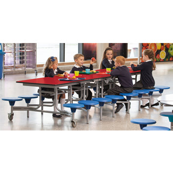 RECTANGULAR MOBILE FOLDING TABLE SEATING UNITS, 16 Seat, 650mm Height, Black Seats, Red