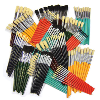 Round and Flat Brushes, Short Handle, Assorted Sizes, Pack of 150