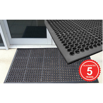 OUTDOOR ENTRANCE MATS, Rubber Scraper Mat with Holes, Black, 890 x 1500mm, Each