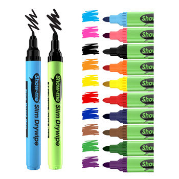 SHOW-ME(R) DRYWIPE PENS, Fine Tip, 10 Assorted Colours, Pack of 10