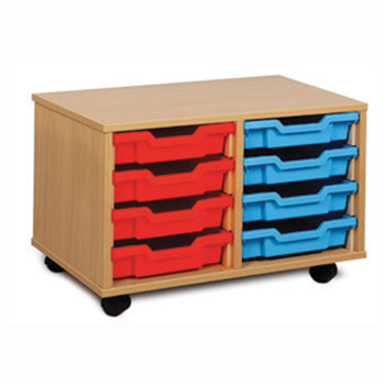 MOBILE TRAY UNITS, DOUBLE COLUMN, 8 Shallow Tray, Beech