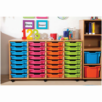 MOBILE TRAY UNITS, FOUR COLUMN, 32 Shallow Tray, Maple